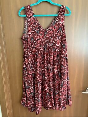 torrid Red Patterned V-Neck Sleeveless Mini Dress
